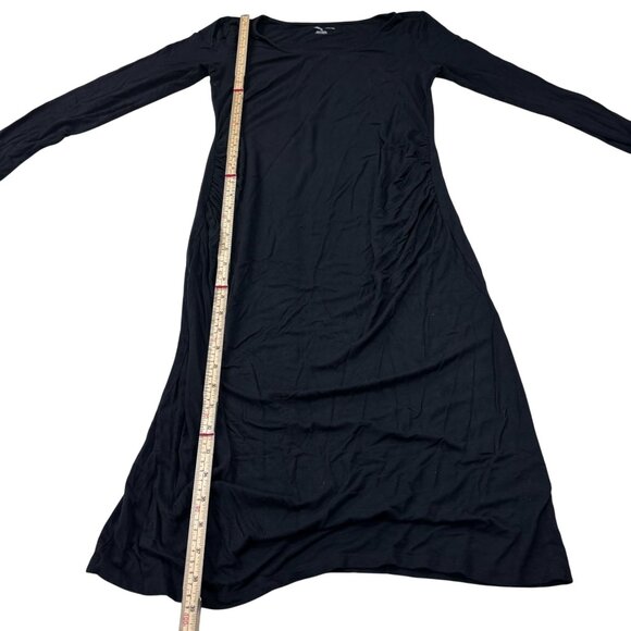 Black Long-Sleeve Midi Dress M Stretchy Viscose Blend - Picture 7 of 13